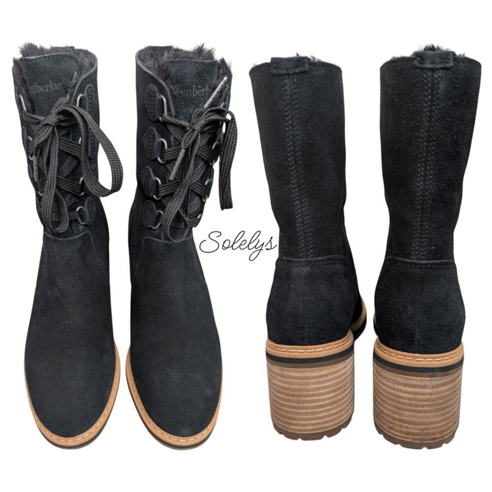 Timberland Sienna High Waterproof Mid Black Suede Leather Lace Up Heel Boot 6.5 - Picture 2 of 9